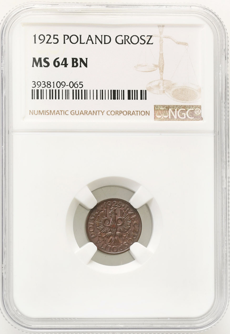II RP. 1 grosz 1925 NGC MS64 BN